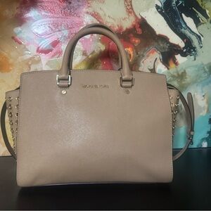 Michael Kors Beige Satchel with Gold Accents